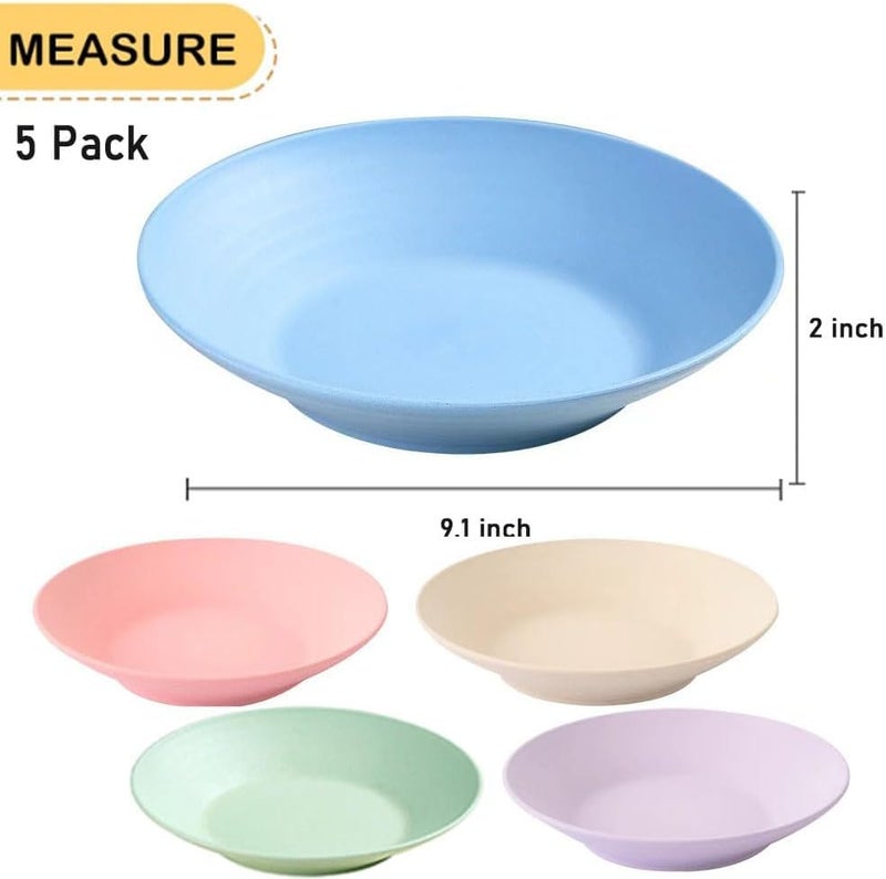 P-PLUS INTERNATIONAL 5 Pack Wheat Straw Plates- Dishwasher & Microwave Safe- Lightweight Reusable Unbreakable Dinner Plates-BPA Free and Healthy for Kitchen Camping Picnic Adult-5 Colors 9.2Inch - Image 2