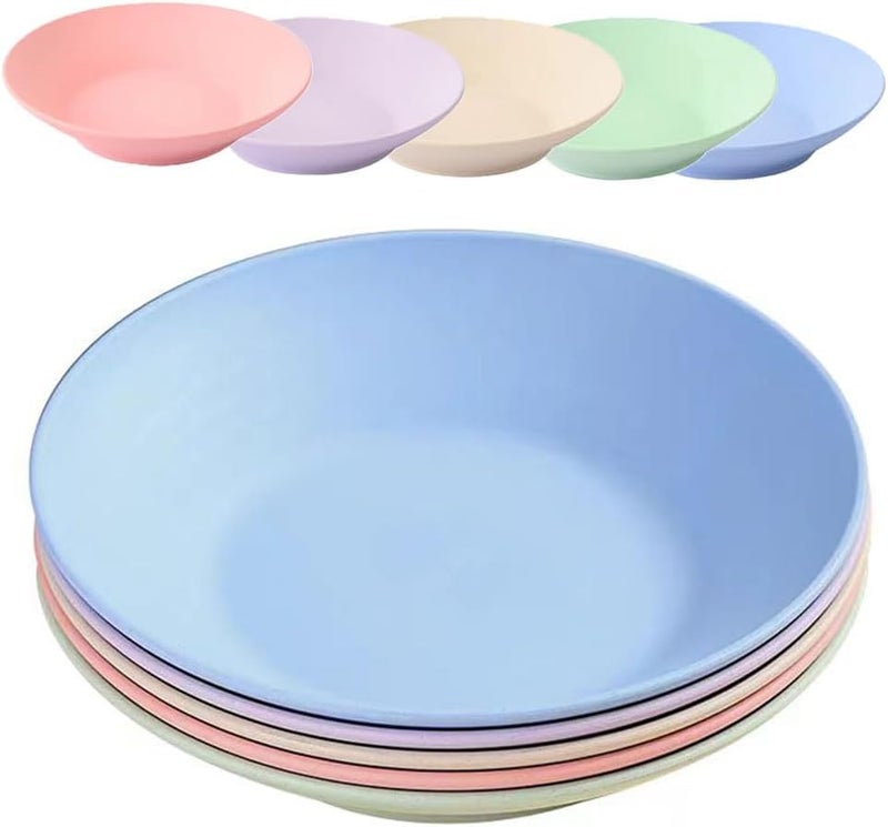 P-PLUS INTERNATIONAL 5 Pack Wheat Straw Plates- Dishwasher & Microwave Safe- Lightweight Reusable Unbreakable Dinner Plates-BPA Free and Healthy for Kitchen Camping Picnic Adult-5 Colors 9.2Inch - Image 1