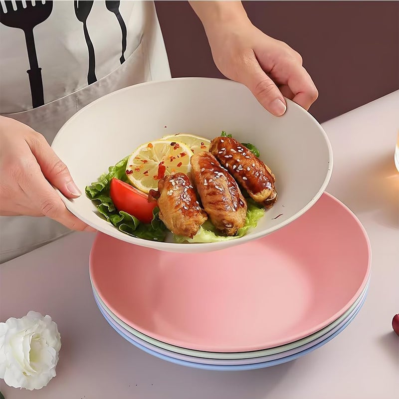 P-PLUS INTERNATIONAL 5 Pack Wheat Straw Plates- Dishwasher & Microwave Safe- Lightweight Reusable Unbreakable Dinner Plates-BPA Free and Healthy for Kitchen Camping Picnic Adult-5 Colors 9.2Inch - Image 4