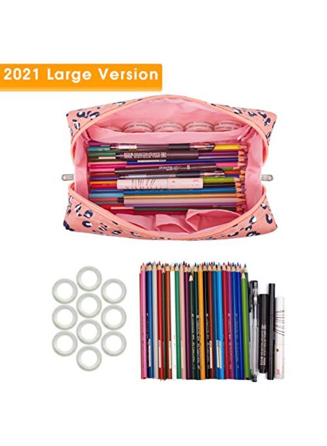Narwey Makeup Bag Zipper Pouch Travel Cosmetic Organizer For Women And Girls (Large Leopard)  - Image 3