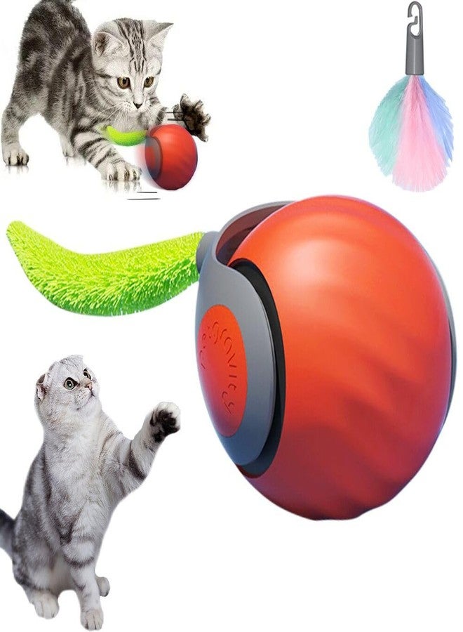 SORNEICDR Interactive Cat Toys for Indoor Cats, Smart Interactive Cat Toy Ball with Tail Automatic Kitten Toys for Bored Indoor Adult Cats Two Speed Adjustment (Orange) - Image 1