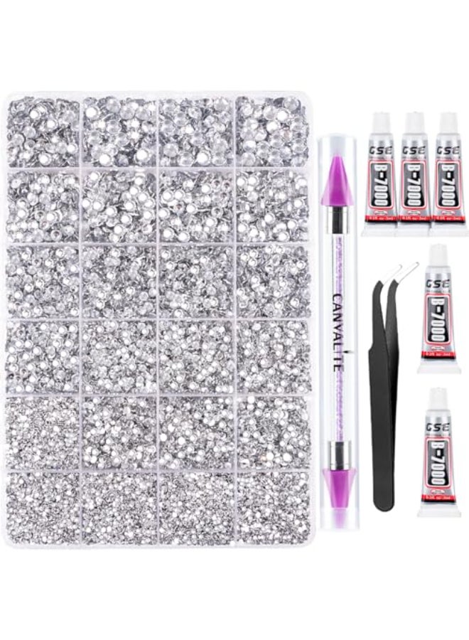 Canvalite 25000Pcs Resin Jelly Rhinestones for Crafting Clear Flatback Gems Bedazzling Crystal with 5Pcs 25g B7000 Jewelry Glues and Tweezers and Dotting Pen for DIY Crafts Clothing Shoes Nail Art - Image 1
