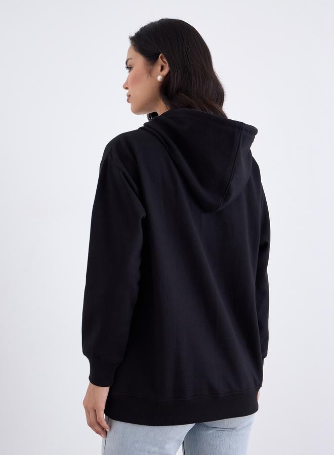 Styli Black Longline Graphic Print Hoodie - Image 5