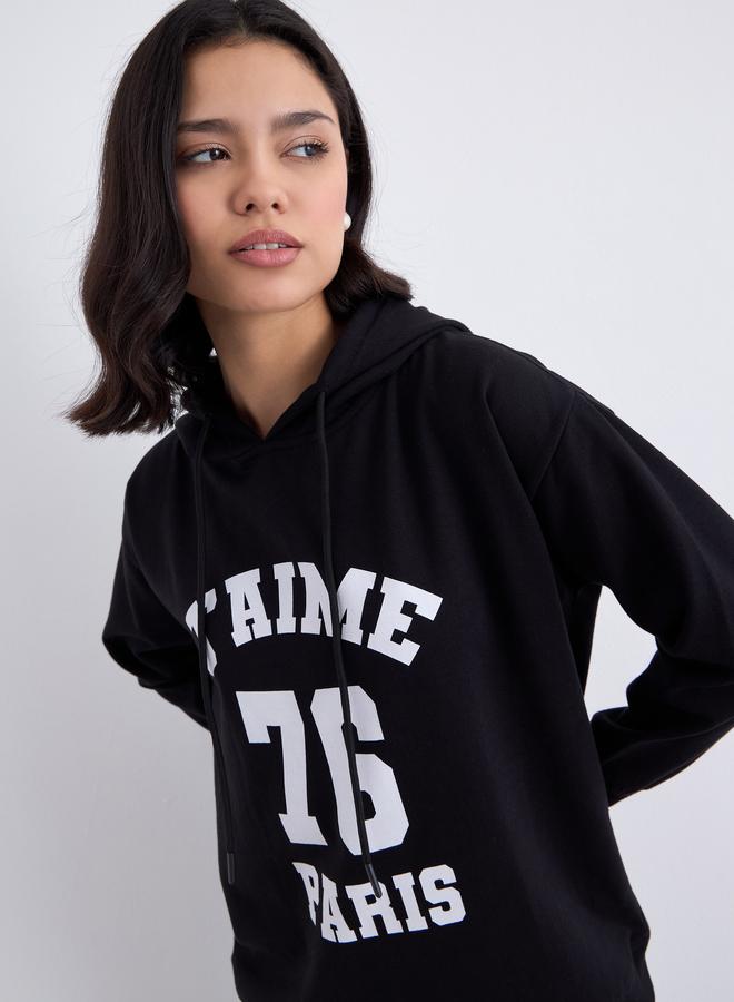 Styli Black Longline Graphic Print Hoodie - Image 4