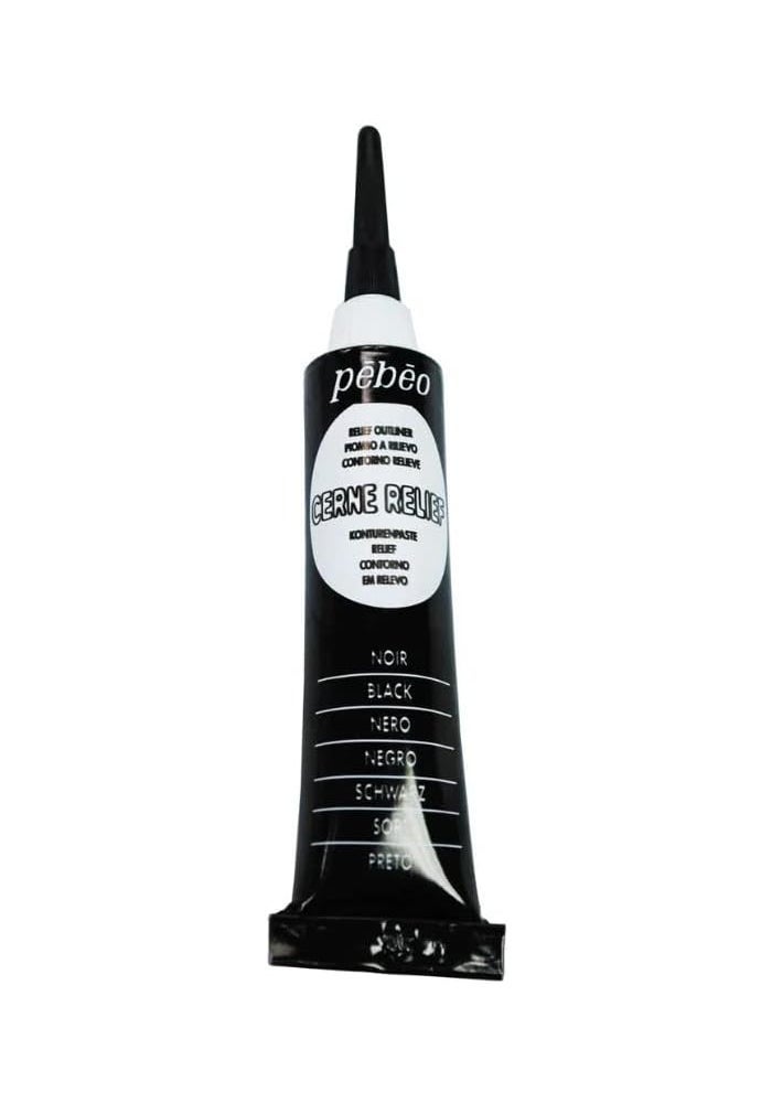 Pebeo Vitrail Cerne Relief Dimensional Paint - 20 ml Tube with Nozzle in Black - Image 1