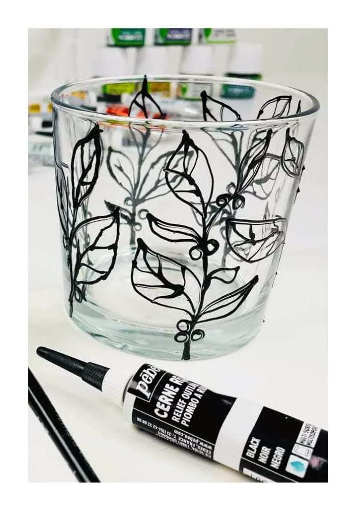 Pebeo Vitrail Cerne Relief Dimensional Paint - 20 ml Tube with Nozzle in Black - Image 2