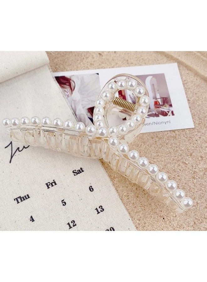 HOMEMATES 1 Pcs Large Pearl Hair Claw White Hair Clips Thick Long Hair Clutches Barrettes Hair Accessories For Women And Girls Hair Claw Thick Hair Claw Clamp Strong Hold (Style 2) - Image 1