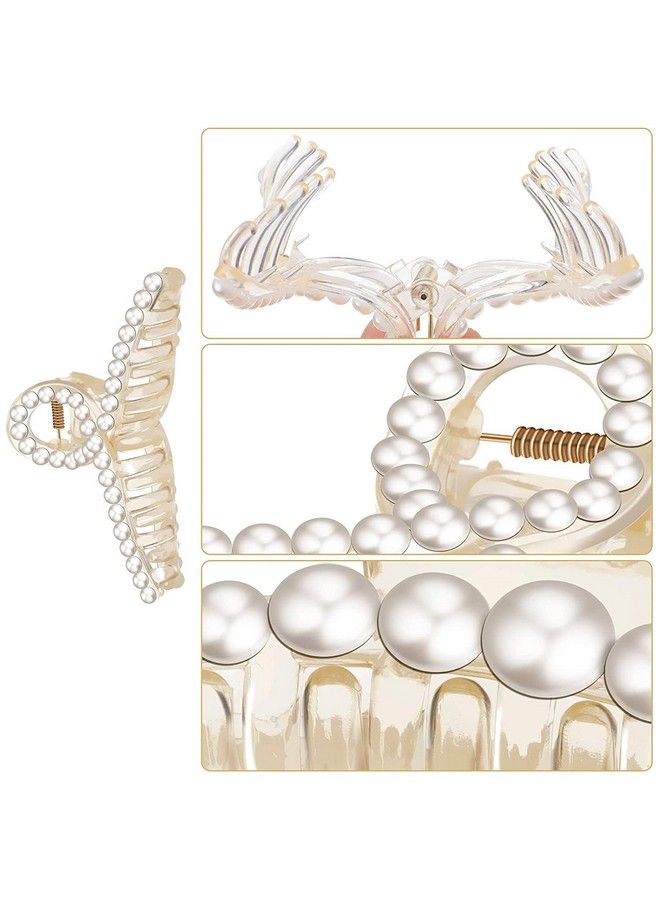 HOMEMATES 1 Pcs Large Pearl Hair Claw White Hair Clips Thick Long Hair Clutches Barrettes Hair Accessories For Women And Girls Hair Claw Thick Hair Claw Clamp Strong Hold (Style 2) - Image 5