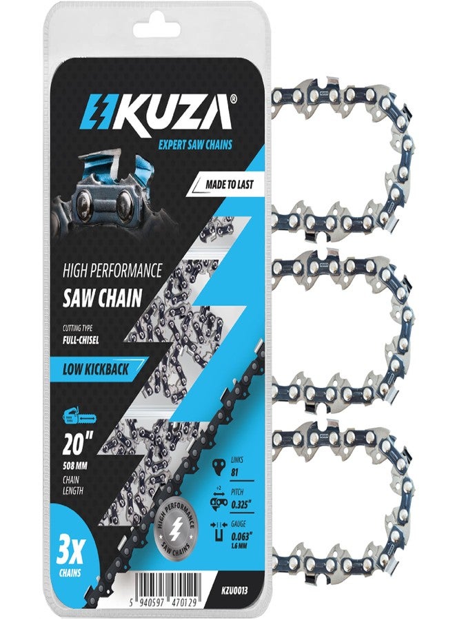 KUZA 3-Chain Pack - Chainsaw Chains- Low Profile - 0.50" / 0.63" Gauge, 0.325 Pitch (81DL-20L-0.63"-0.325 Pitch) - Image 1