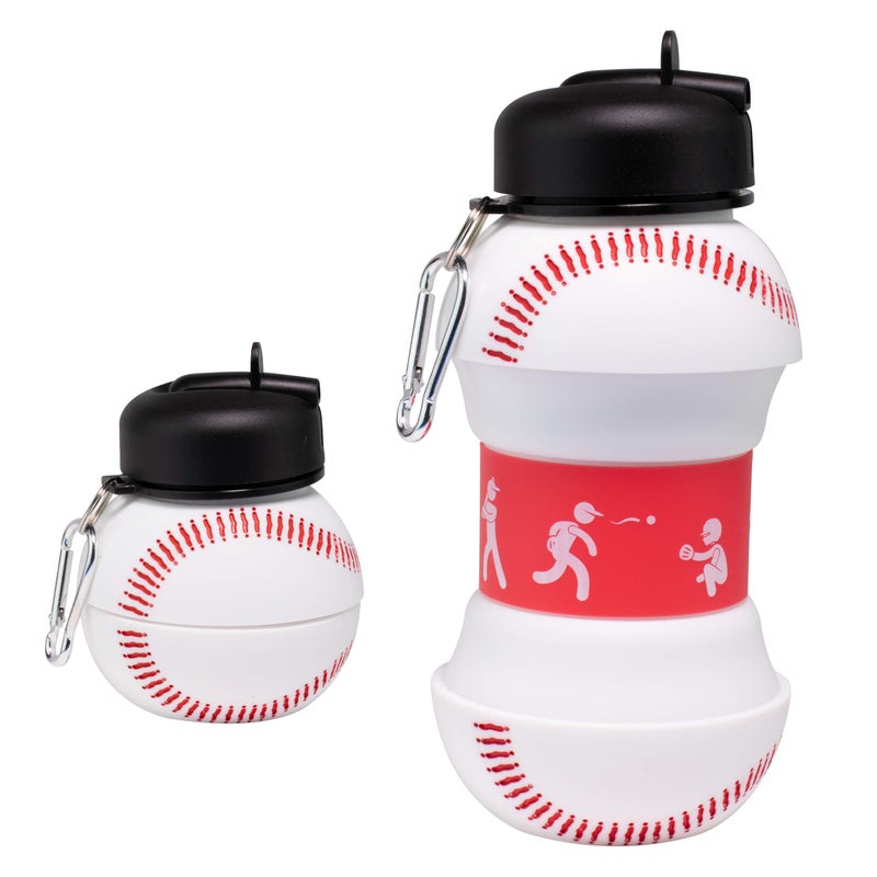 Maccabi Art Clip-On Collapsible BPA-Free Silicone Baseball Water Bottle for Kids  18 Oz. Size - Image 1