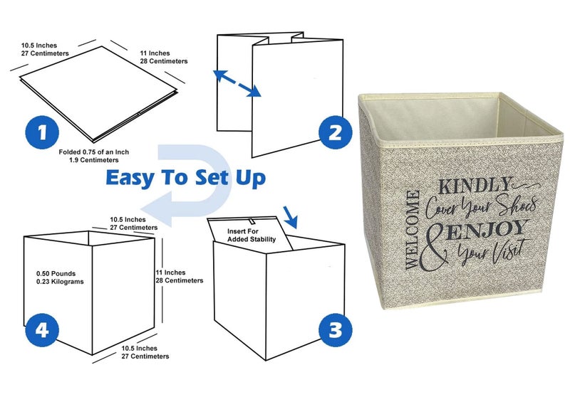 Life Charge Shoe Cover Box - Welcome Guests to Please Cover Shoes. Indoor Foldable Storage Bin to Fill w/your Favorite Booties. For Homeowner, Real Estate Agent, Realtor Open House Supplies | 1 Beige & Black - Image 5