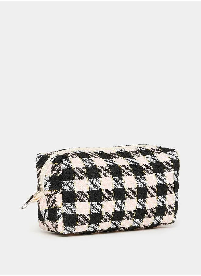 ستايلي Houndstooth Pattern Tweed Washbag