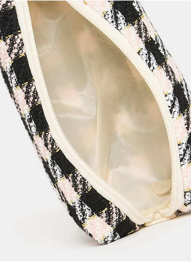 ستايلي Houndstooth Pattern Tweed Washbag