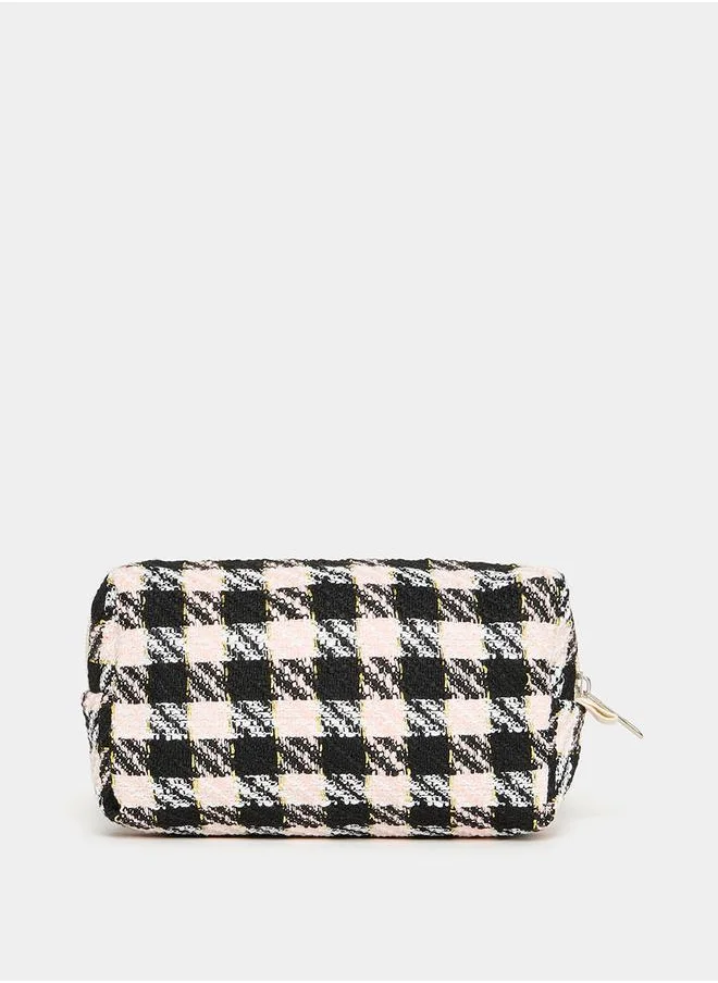 ستايلي Houndstooth Pattern Tweed Washbag