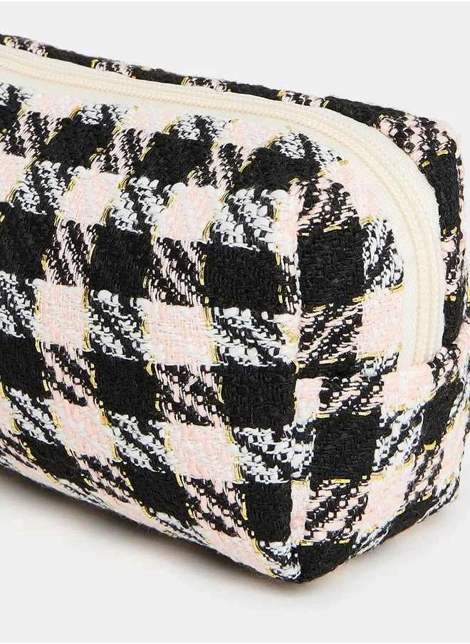 ستايلي Houndstooth Pattern Tweed Washbag