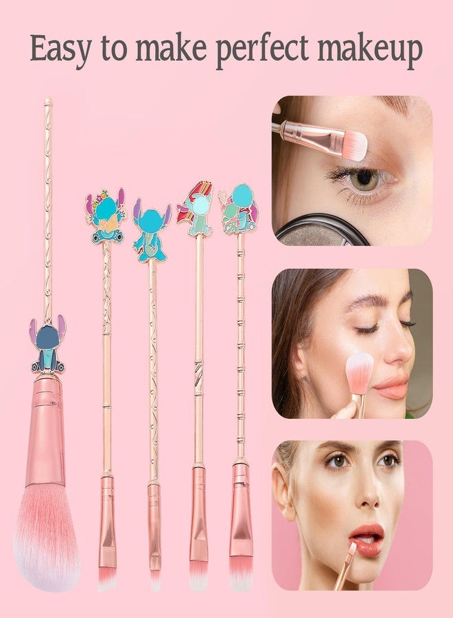 Wechip 5PCS Pink All-in-One stch Makeup Brush Set – For Eyeshadow, Eyebrows, Eyeliner, Lips & Concealer, Wonderful Birthday & Holiday Pick for Girls - Image 3
