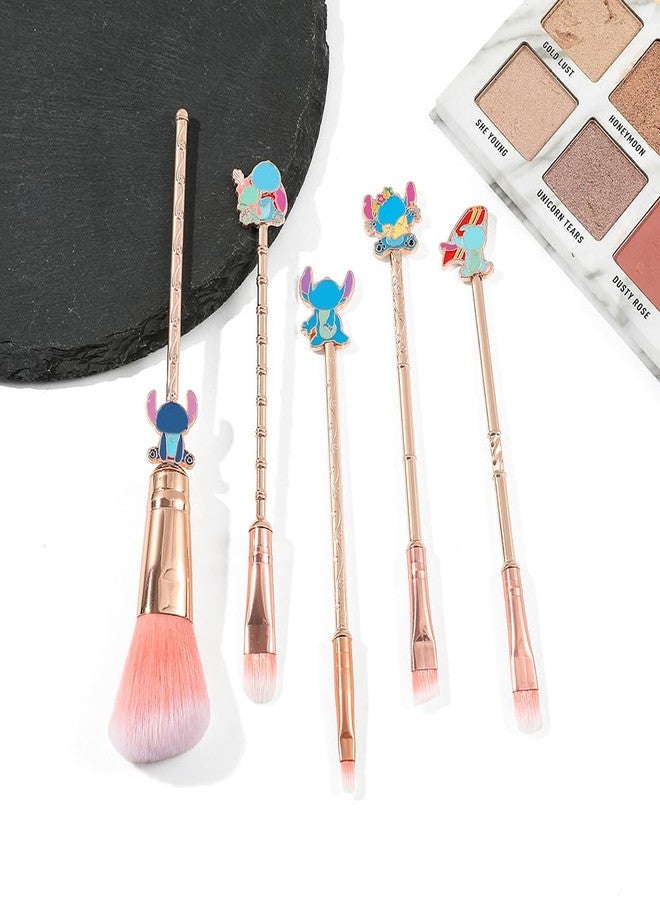 Wechip 5PCS Pink All-in-One stch Makeup Brush Set – For Eyeshadow, Eyebrows, Eyeliner, Lips & Concealer, Wonderful Birthday & Holiday Pick for Girls - Image 2