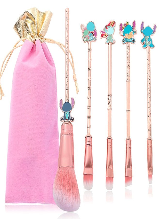 Wechip 5PCS Pink All-in-One stch Makeup Brush Set – For Eyeshadow, Eyebrows, Eyeliner, Lips & Concealer, Wonderful Birthday & Holiday Pick for Girls - Image 1