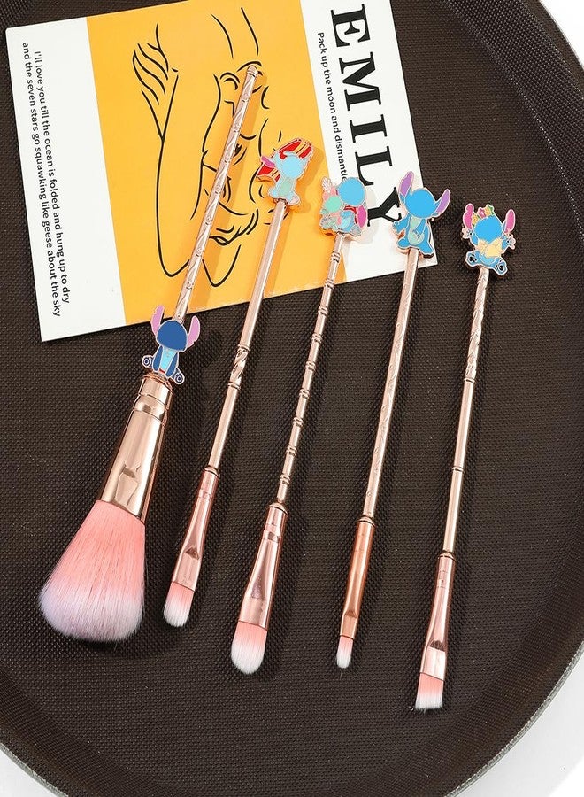 Wechip 5PCS Pink All-in-One stch Makeup Brush Set – For Eyeshadow, Eyebrows, Eyeliner, Lips & Concealer, Wonderful Birthday & Holiday Pick for Girls - Image 4