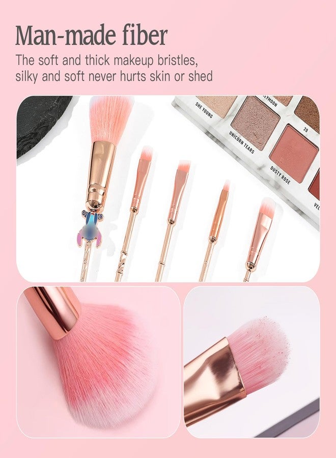 Wechip 5PCS Pink All-in-One stch Makeup Brush Set – For Eyeshadow, Eyebrows, Eyeliner, Lips & Concealer, Wonderful Birthday & Holiday Pick for Girls - Image 5