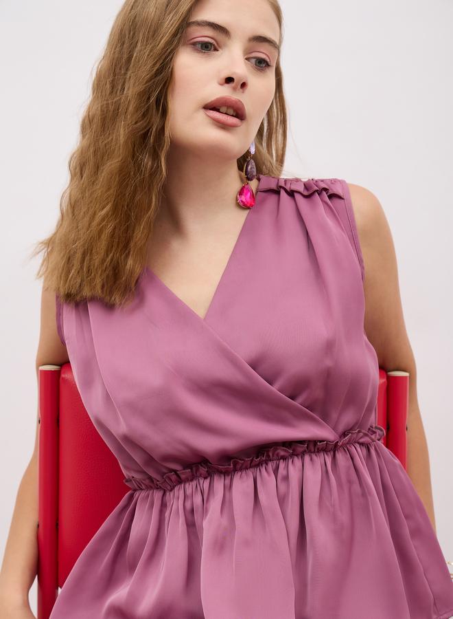 Styli Satin Sleeveless Ruffled Hem Knee-Length Dress - Image 4