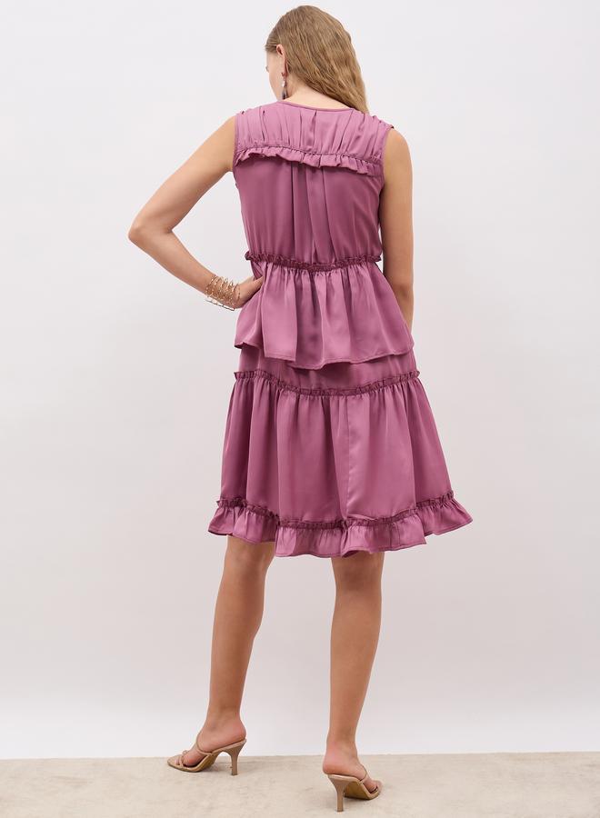 Styli Satin Sleeveless Ruffled Hem Knee-Length Dress - Image 5