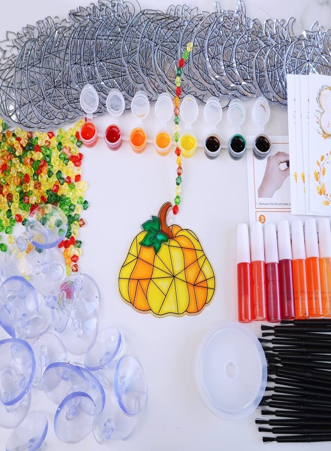 Winlyn 27 Sets Pumpkin Suncatchers DIY Window Paint Art Suncatchers Fall Pumpkin Craft Kits Autumn Pumpkin Sun Catchers for Kids Classroom Halloween Thanksgiving Art Activities - Image 2