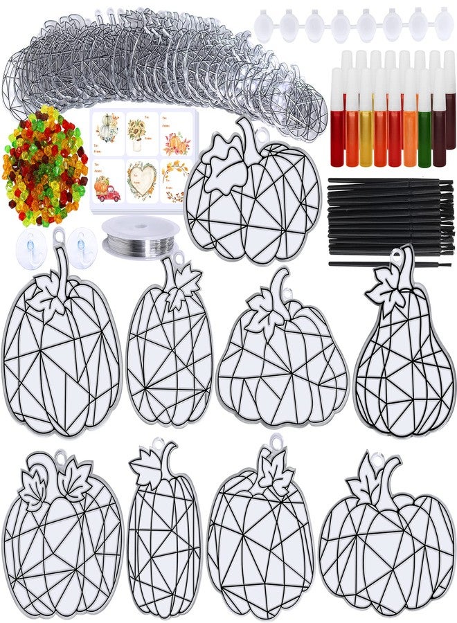 Winlyn 27 Sets Pumpkin Suncatchers DIY Window Paint Art Suncatchers Fall Pumpkin Craft Kits Autumn Pumpkin Sun Catchers for Kids Classroom Halloween Thanksgiving Art Activities - Image 1