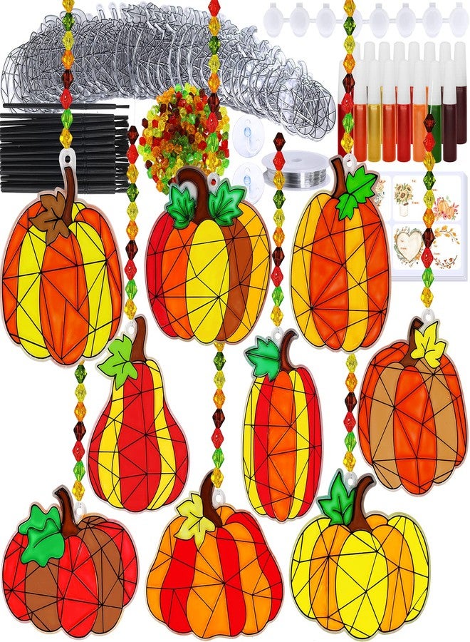 Winlyn 27 Sets Pumpkin Suncatchers DIY Window Paint Art Suncatchers Fall Pumpkin Craft Kits Autumn Pumpkin Sun Catchers for Kids Classroom Halloween Thanksgiving Art Activities - Image 4