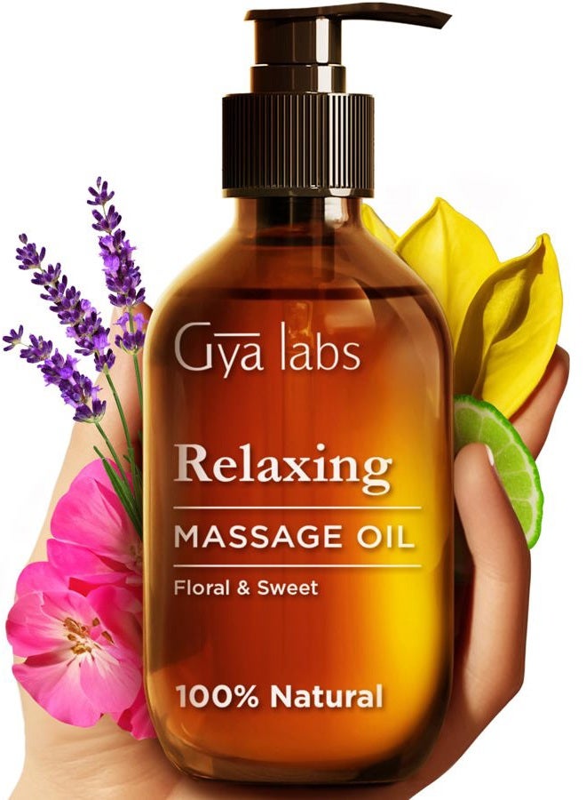 gya labs زيت تدليك مريح وحسي للأزواج - يلانغ يلانغ، جيرانيوم الورد وزيت الأركان العضوي المنقوع للجسم - 100% زيوت تدليك نقية وطبيعية - (200 مل) - Image 1
