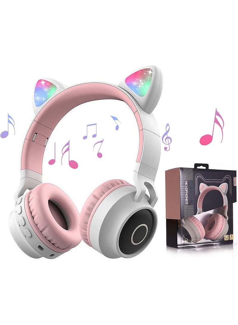 LIMOS Kids Bluetooth Cat Ear Headphones 5.0 with Mic and LED Light Adjustable Foldable Stereo Wireless Headset - Image 1