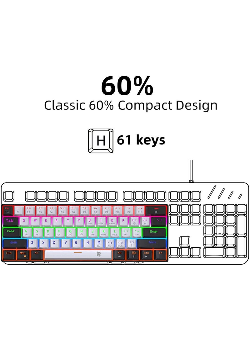 Rock Pow 61keys Wired 60% Arabic English Mechanical Gaming Keyboard Blue Switch Full Anti-ghosting Portable Mini Keyboard for Windows Laptop PC Mac - Image 2