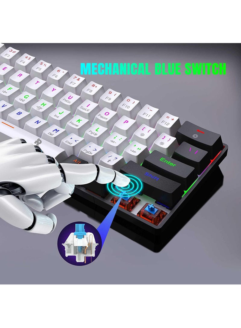 Rock Pow 61keys Wired 60% Arabic English Mechanical Gaming Keyboard Blue Switch Full Anti-ghosting Portable Mini Keyboard for Windows Laptop PC Mac - Image 3