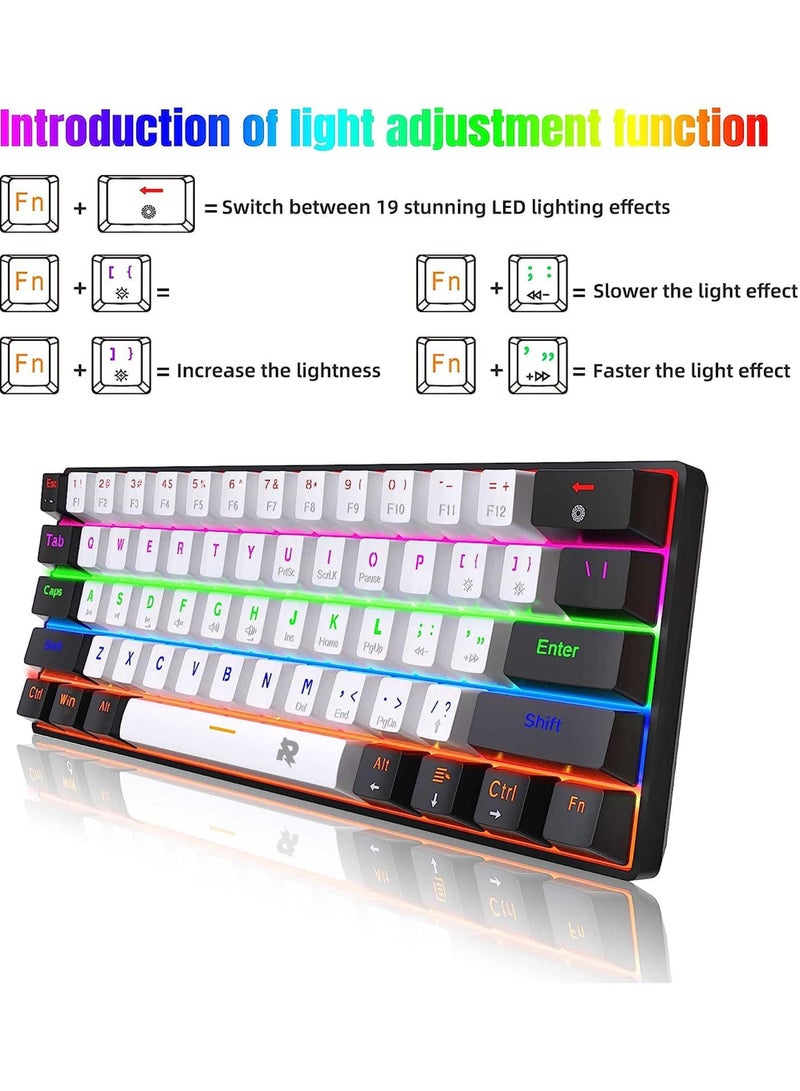 Rock Pow 61keys Wired 60% Arabic English Mechanical Gaming Keyboard Blue Switch Full Anti-ghosting Portable Mini Keyboard for Windows Laptop PC Mac - Image 4