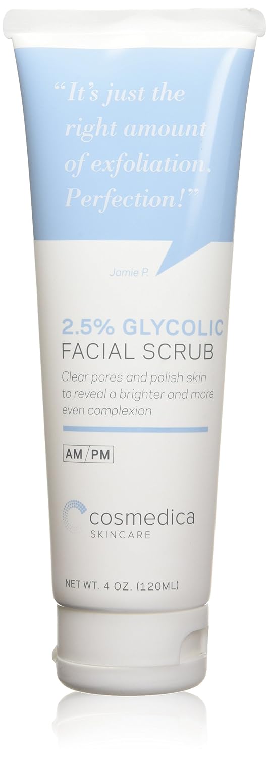Cosmedica Skincare Glycolic Acid 25 Facial Scrub Resurfacing Exfoliatiing Face Wash to Remove Dull Aging Cells and Impurities  Reveal a Youthful Refreshed Complexion with Active 25 Glycolic Acid Formulation 4oz