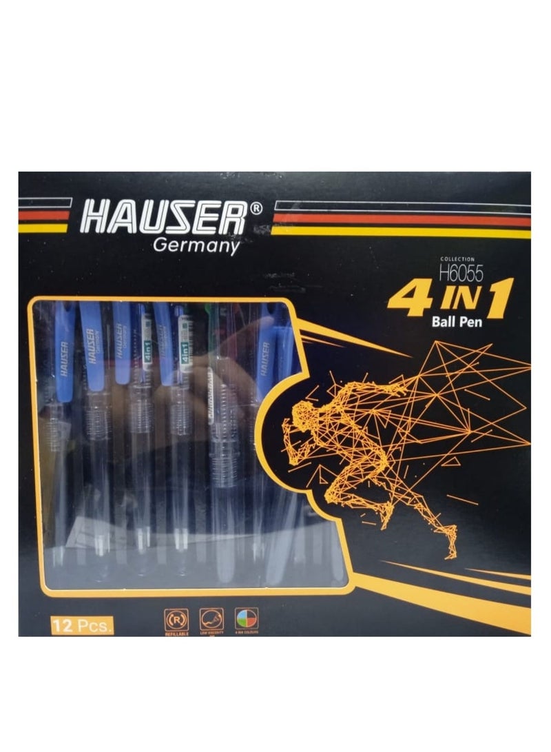 HAUSER BALL PEN 4 IN 1 (PACK OF 12PIECES) - Image 1