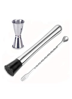 KASTWAVE Stainless Steel Muddler for Cocktails with Mixing Spoon Jigger, Professional Bar Tools for Cocktails Milk Tea Shop Coffee Shop and Home  - Image 1