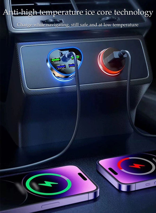 DUNISO Fast  Car Charger with 4 USB Port and 1 Type-C Port ，Multi function Dual USB port vehicle power adaptors,LED digital display,Suitable for iPhone ,Galaxy, Huawei and other mobile phone - Image 3