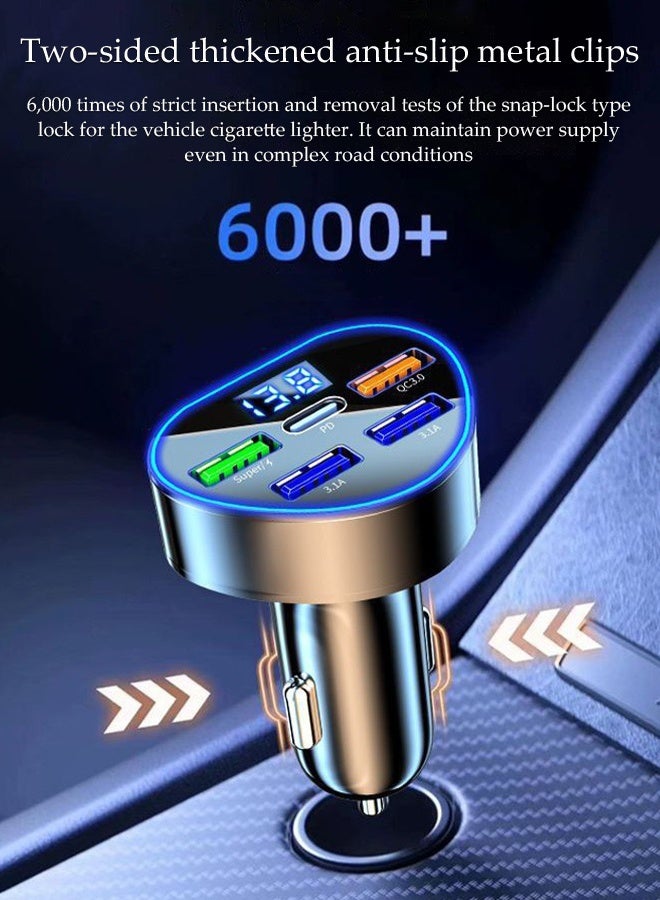 DUNISO Fast  Car Charger with 4 USB Port and 1 Type-C Port ，Multi function Dual USB port vehicle power adaptors,LED digital display,Suitable for iPhone ,Galaxy, Huawei and other mobile phone - Image 5