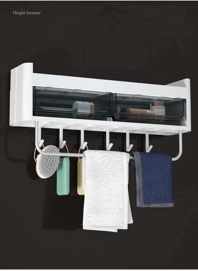MIXDE - Wall Mounted Bathroom Rack With Drawer Wall Hanger Bath Organizer With Hooks and Towel Bar - Image 1
