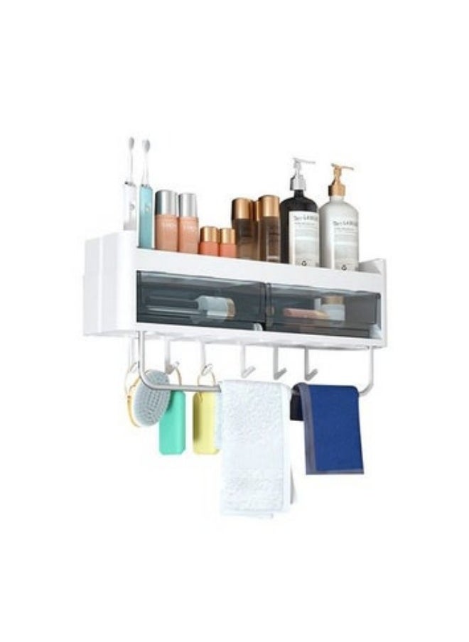 MIXDE - Wall Mounted Bathroom Rack With Drawer Wall Hanger Bath Organizer With Hooks and Towel Bar - Image 1