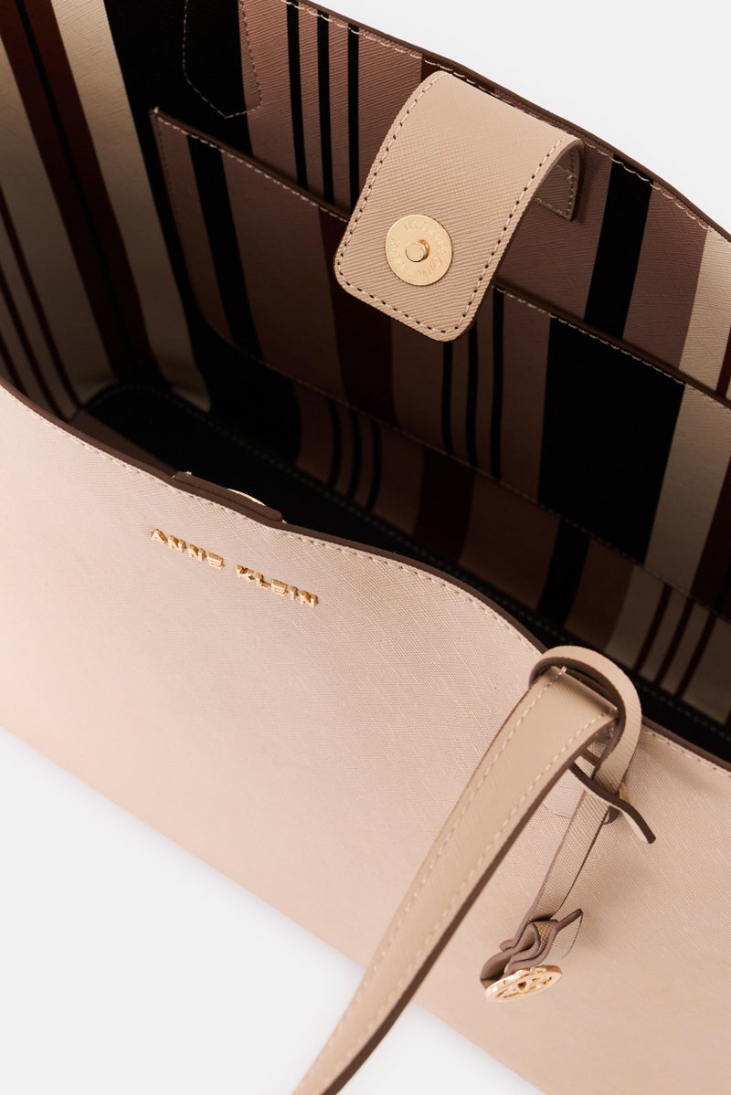 ANNE KLEIN Women Brand Logo Tote Bag With Pouch, Taupe - Image 3