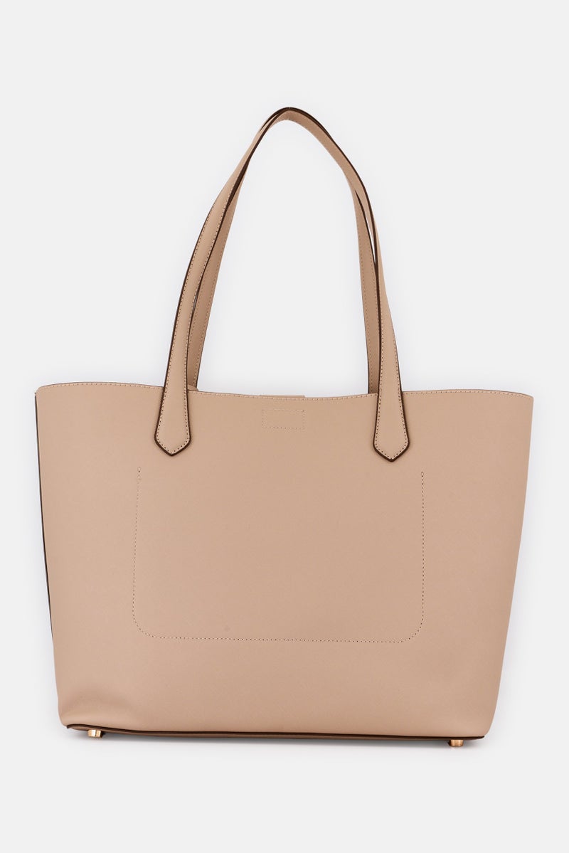 ANNE KLEIN Women Brand Logo Tote Bag With Pouch, Taupe - Image 2