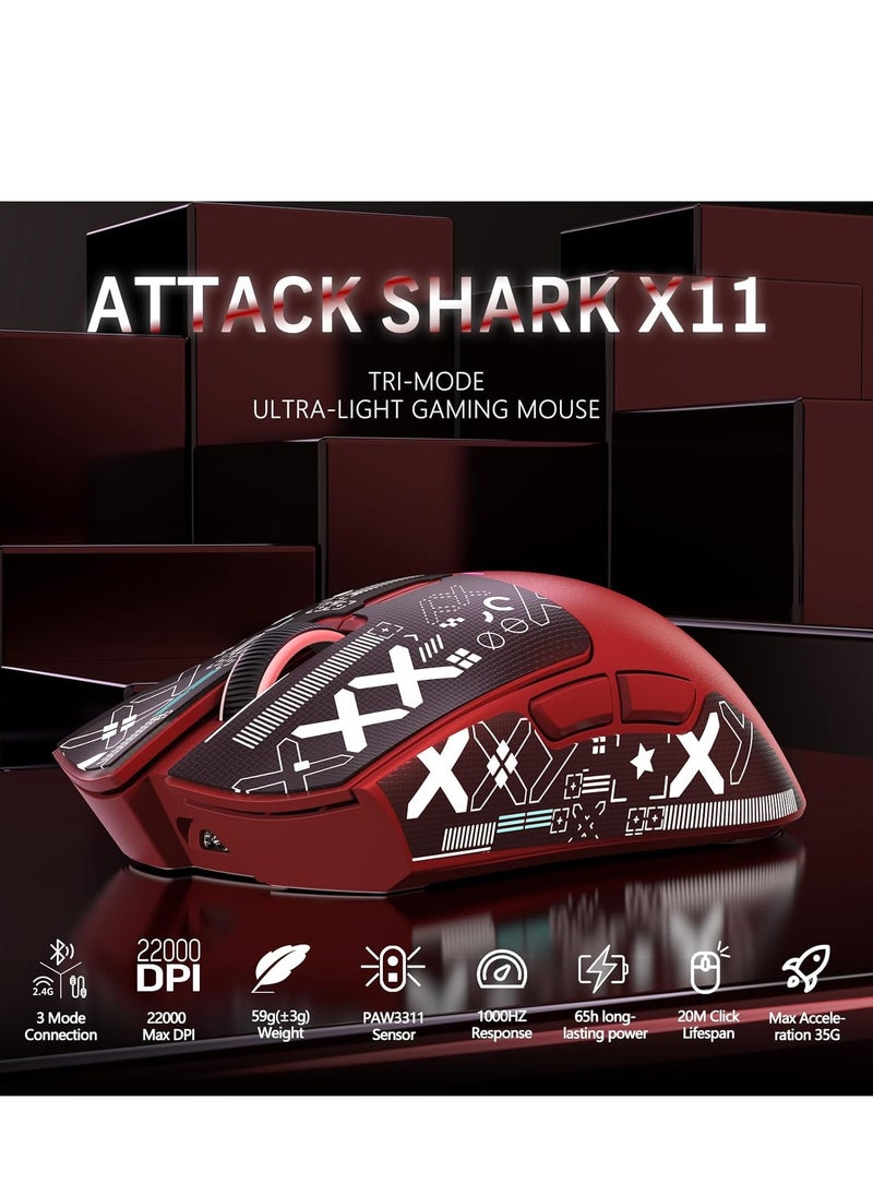 Attack Shark X11 Wireless Gaming Mouse with Magnetic Charging Dock, PixArt PAW3311 Gaming Sensor, BT/2.4G Wireless/Wired Gaming Mouse, 22000 DPI, Office Mice Gamer Mice for Win11/Xbox/PS/Mac  - Image 2