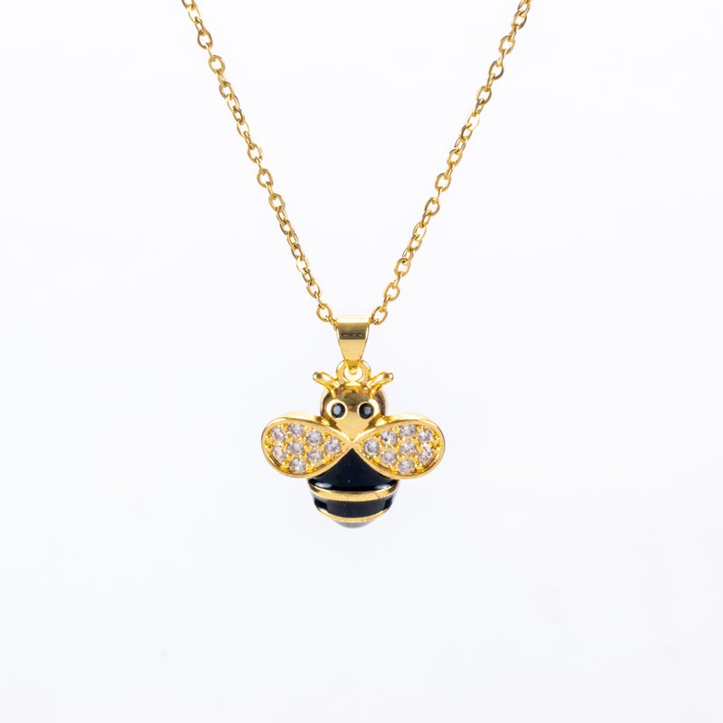 The Black Pearl Accessories Black Zirconic Golden Bee Stainless Steel Pendant Necklace - Image 1