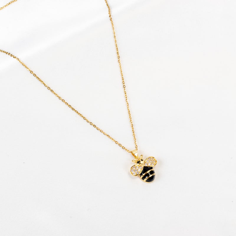 The Black Pearl Accessories Black Zirconic Golden Bee Stainless Steel Pendant Necklace - Image 2