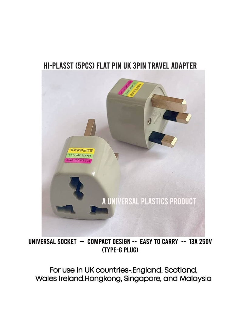 HI PLASST PINS N PLUGS HiPlasst India to UK Plug Adapter TypeG Converter for Indian Pins to use in UK London Hong Kong UAE Singapore England Dubai Iraq Ireland Kenya Macau Universal Travel Adapter Pack of 5  - Image 2