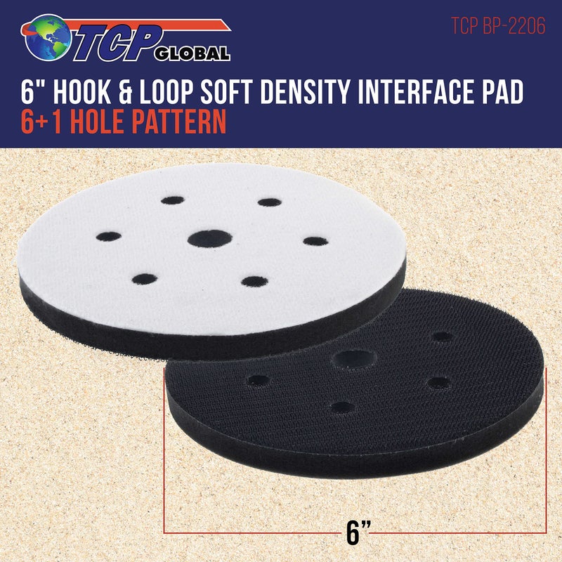 TCP Global TCP Global 6" x 7/16" 10mm Thick Soft Density Interface Pad for DA Polishers & Sanders, 6 + 1 Hole Pattern Dustless, Hook & Loop Foam Cushion, Use Between Vacuum Sanding Discs, Polisher Polishing Pads  - Image 2