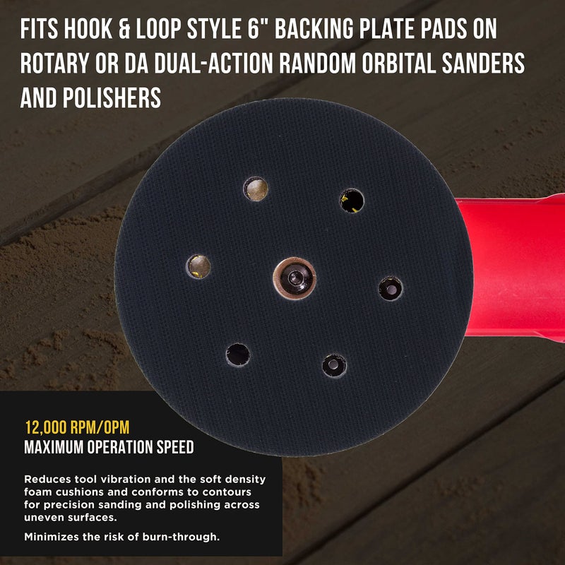 TCP Global TCP Global 6" x 7/16" 10mm Thick Soft Density Interface Pad for DA Polishers & Sanders, 6 + 1 Hole Pattern Dustless, Hook & Loop Foam Cushion, Use Between Vacuum Sanding Discs, Polisher Polishing Pads  - Image 4