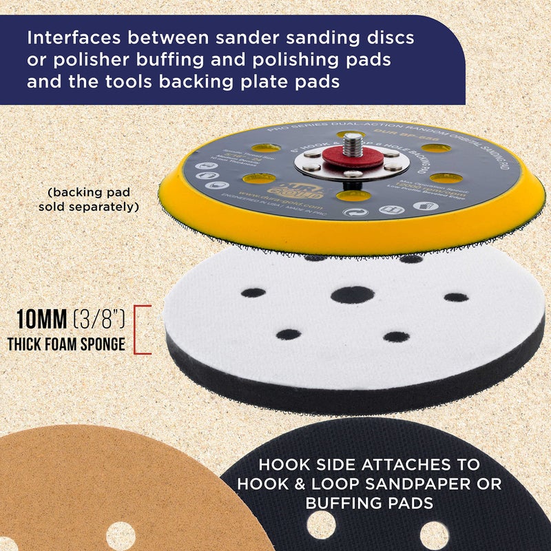 TCP Global TCP Global 6" x 7/16" 10mm Thick Soft Density Interface Pad for DA Polishers & Sanders, 6 + 1 Hole Pattern Dustless, Hook & Loop Foam Cushion, Use Between Vacuum Sanding Discs, Polisher Polishing Pads  - Image 3